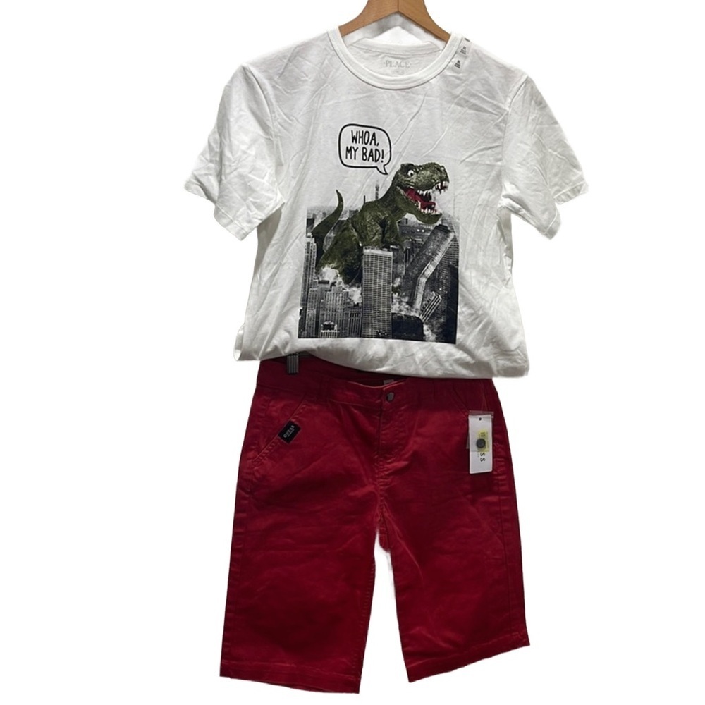 Guess & The childrens place SET size 14 NWT red and white colors Dino T shirt..
